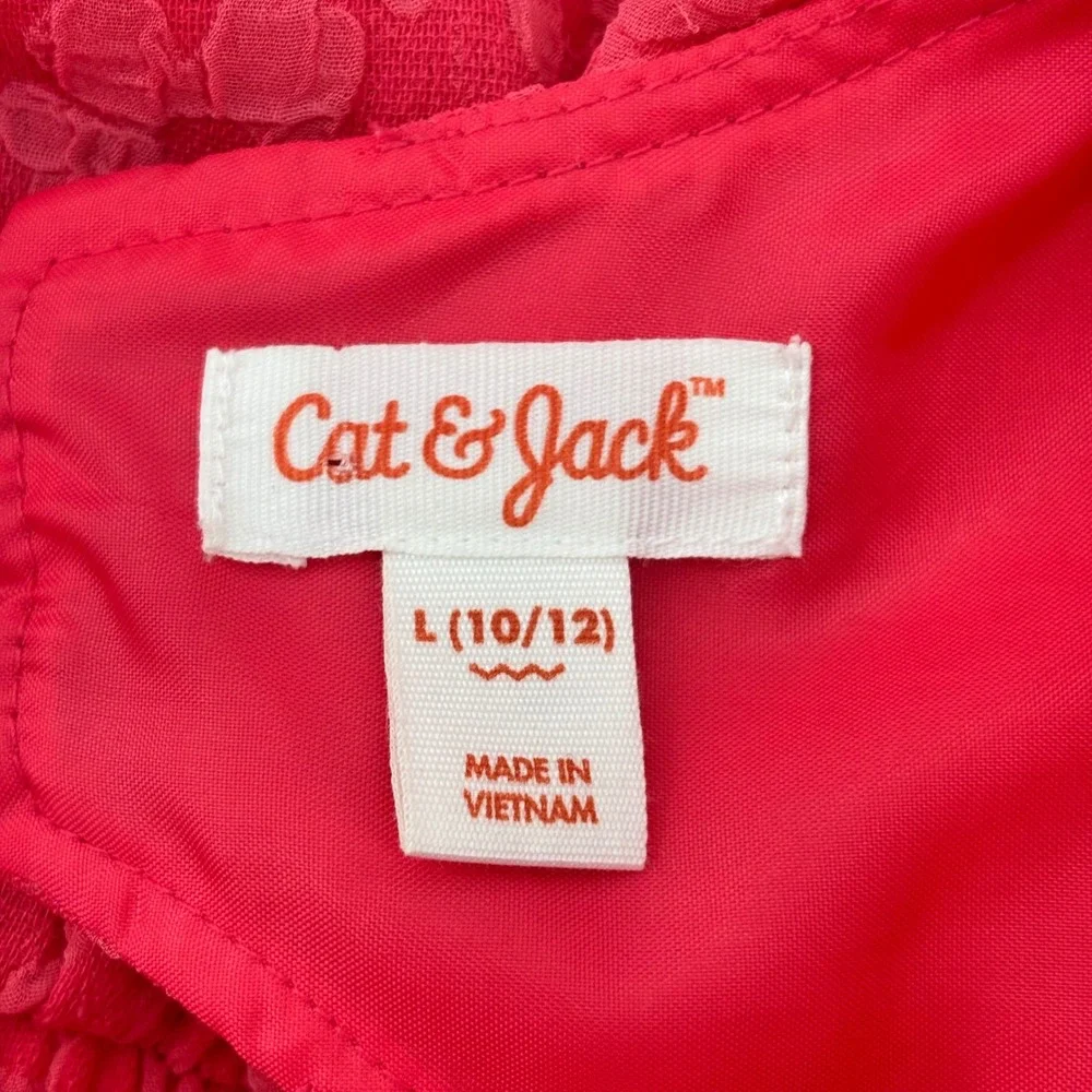 Cat & Jack Girls Coral Pink Floral Jacquard Tiered Cutout Back Dress  Sz L 10/12